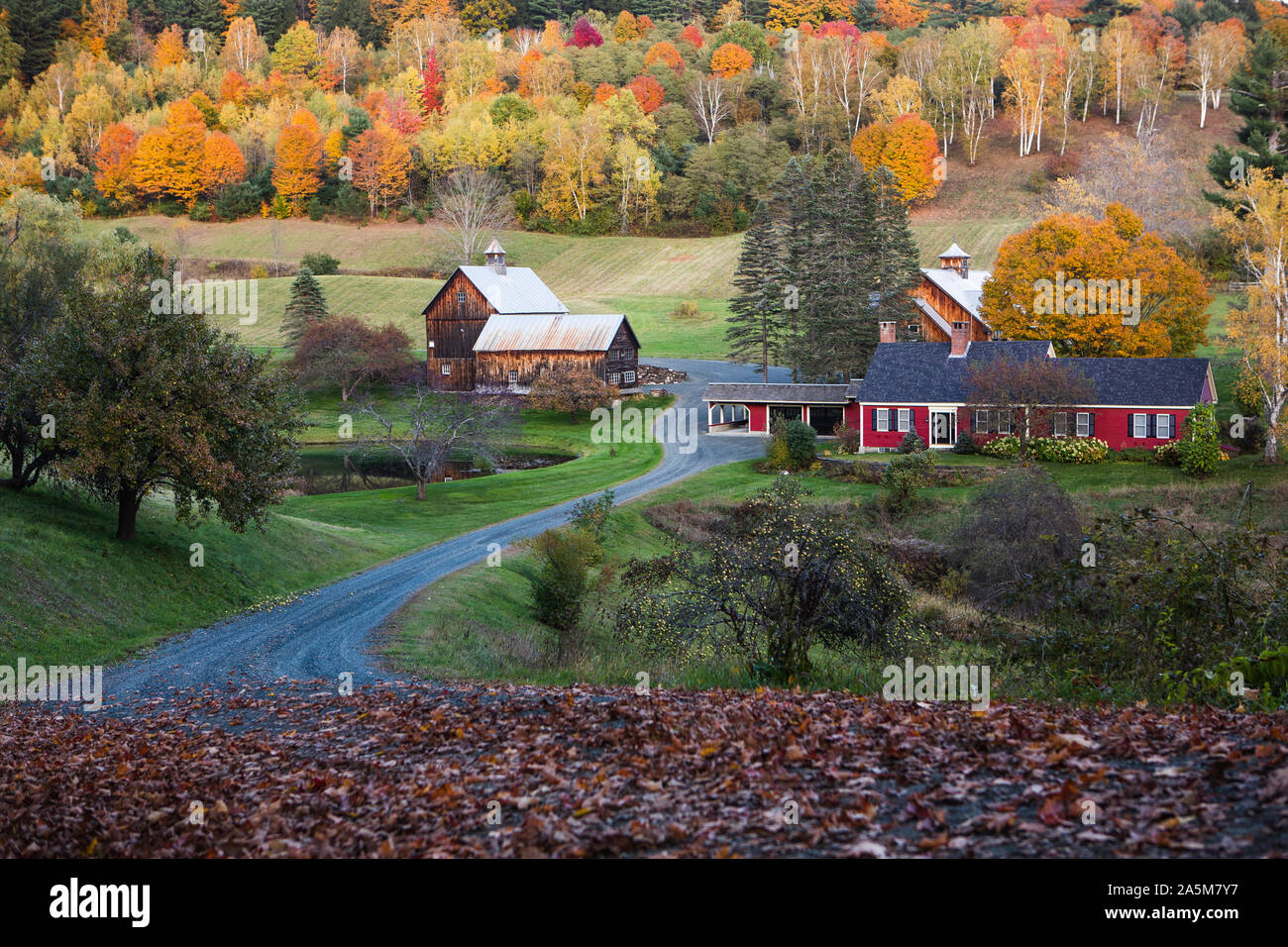 Fall foliage at Vermont's famous Sleepy Hollow Farm. Stock Photo