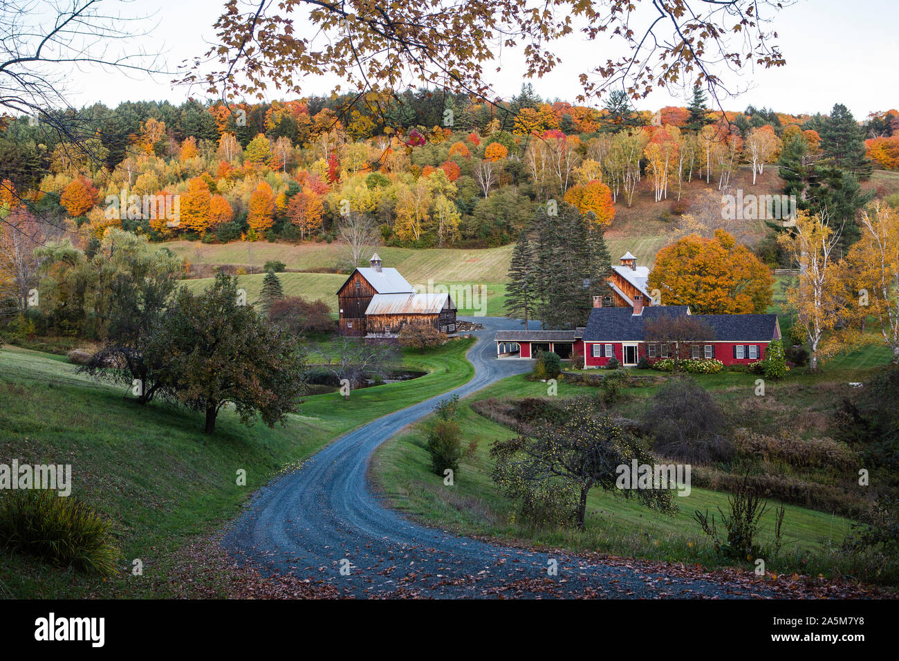 Fall scenery and foliage at Vermont's famous Sleepy Hollow Farm. Stock Photo