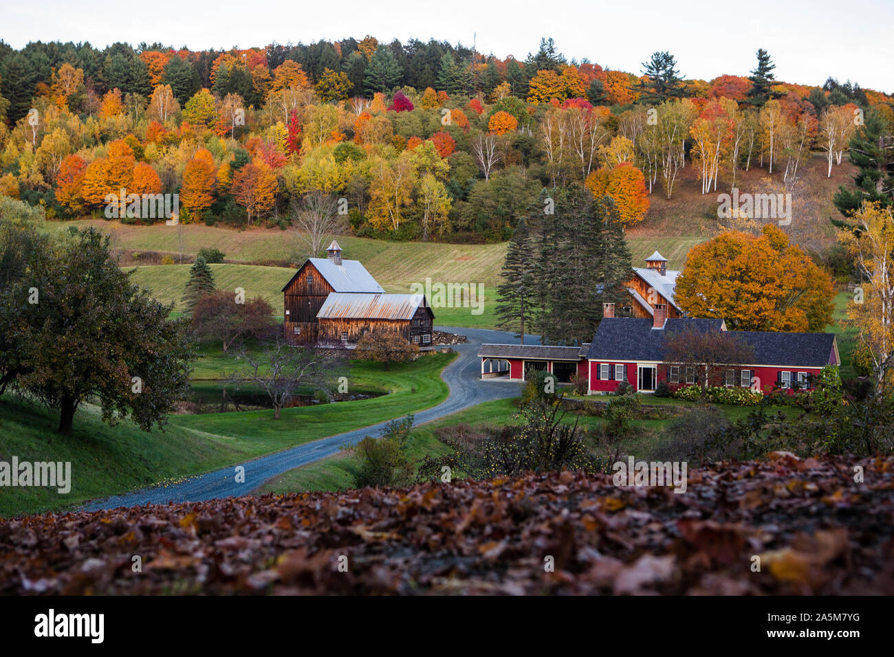 Fall scenery and foliage at Vermont's famous Sleepy Hollow Farm. Stock Photo