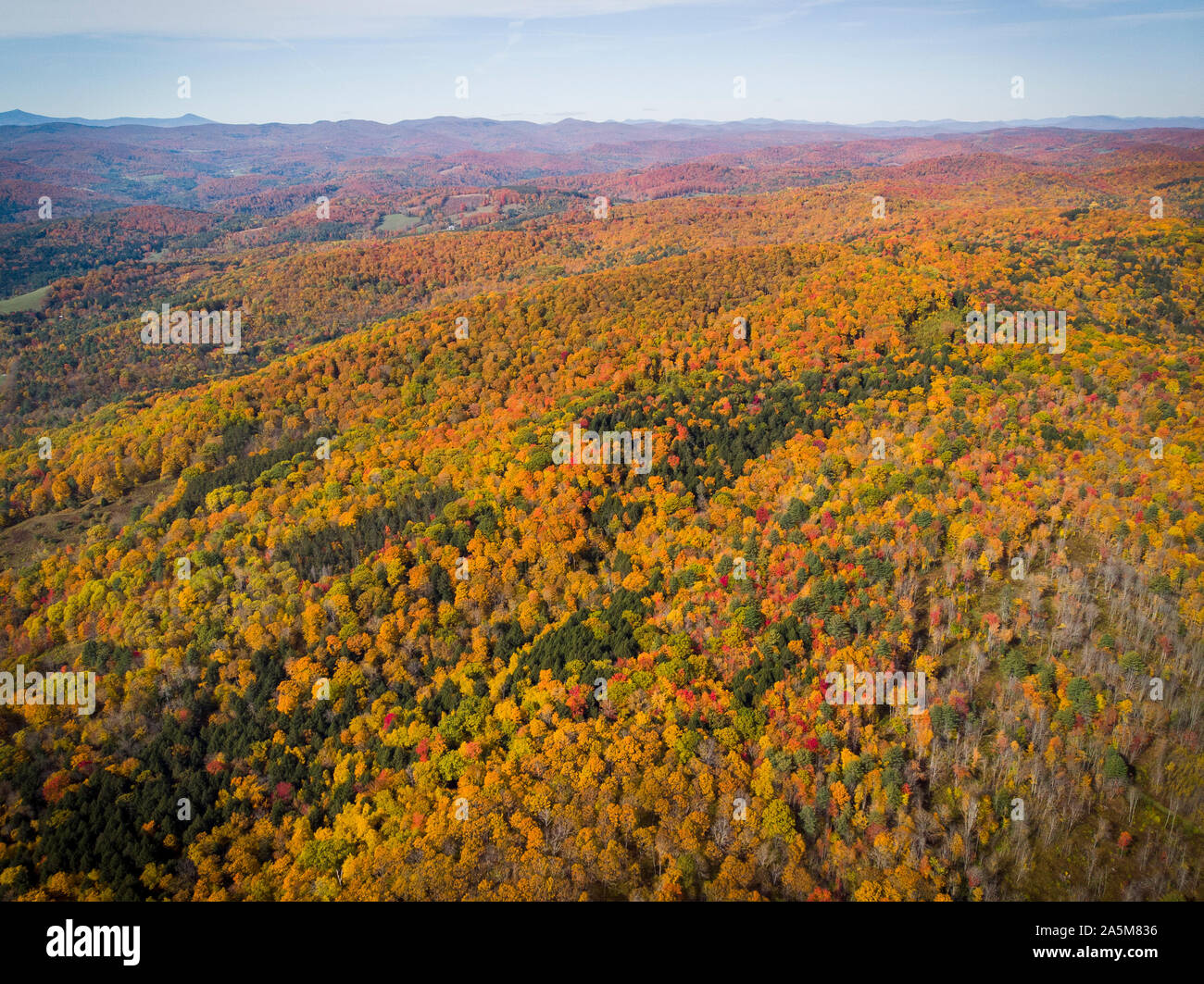 Fall foliage seen from the air near Quechee, Vermont. Stock Photo