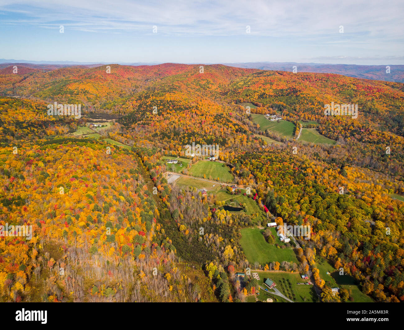 Fall foliage seen from the air near Quechee, Vermont. Stock Photo