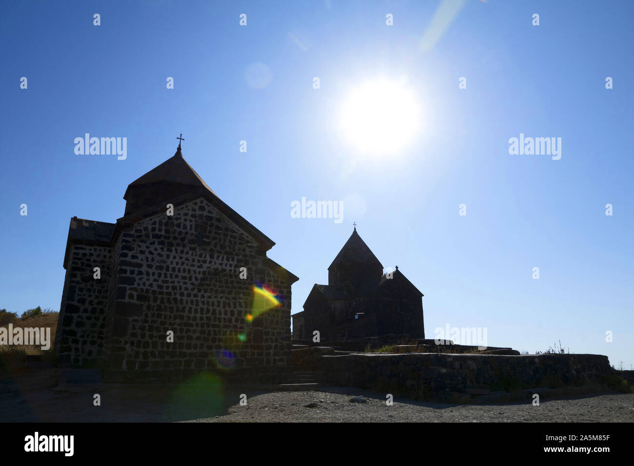 Armenia: Sevanavank monastery - silhouette Stock Photo