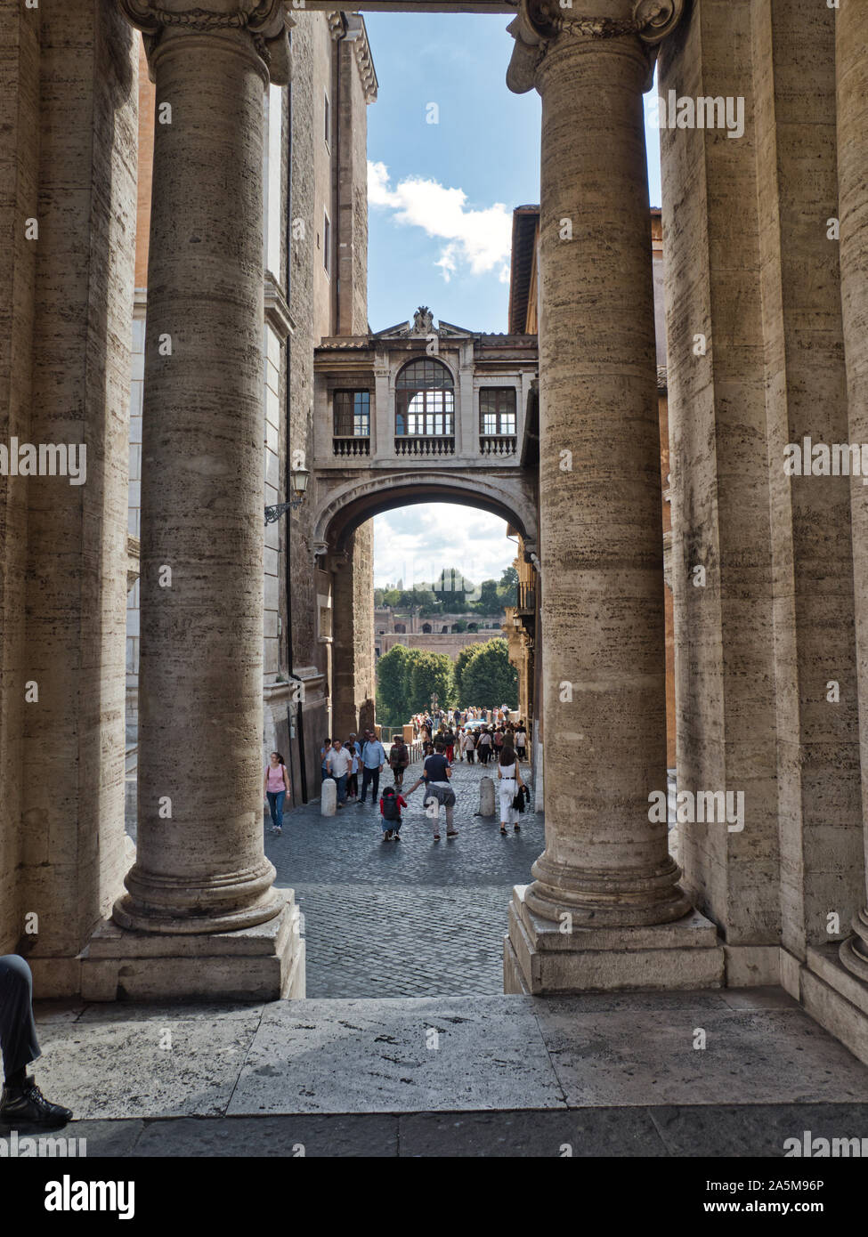 Italy Rome Capitoline hill city square museum buildings and a view thru ...