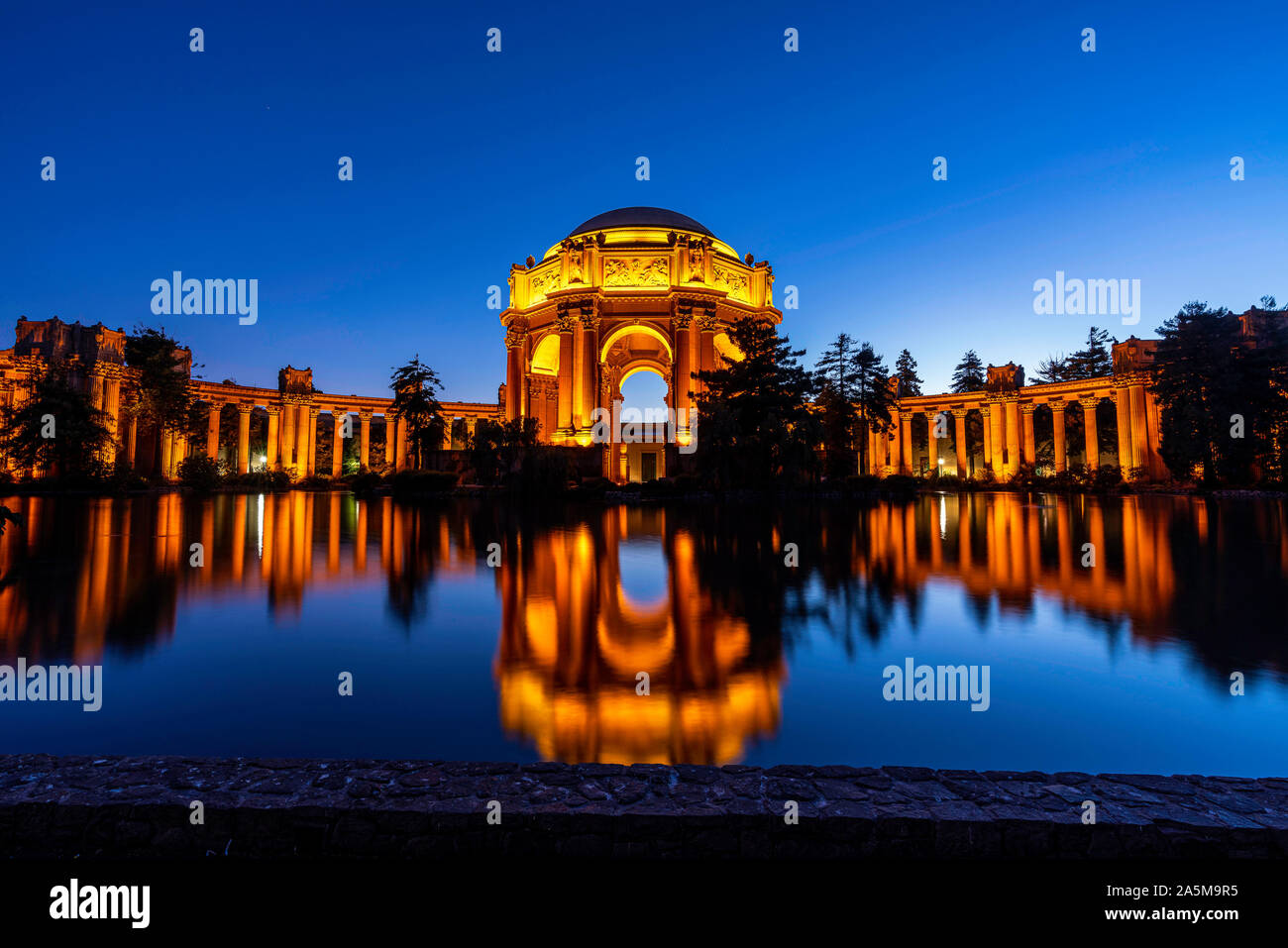 Long exposure, Palace of Fine Arts San Francisco with reflections. Stock Photo