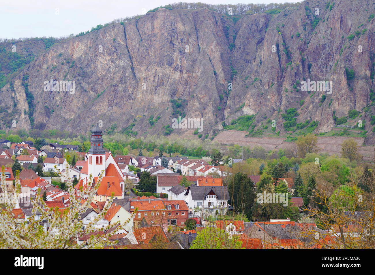 The mountain Rotenfels in the  local community Traisen at Bad Münster am Stein Ebernburg in Germanny Stock Photo