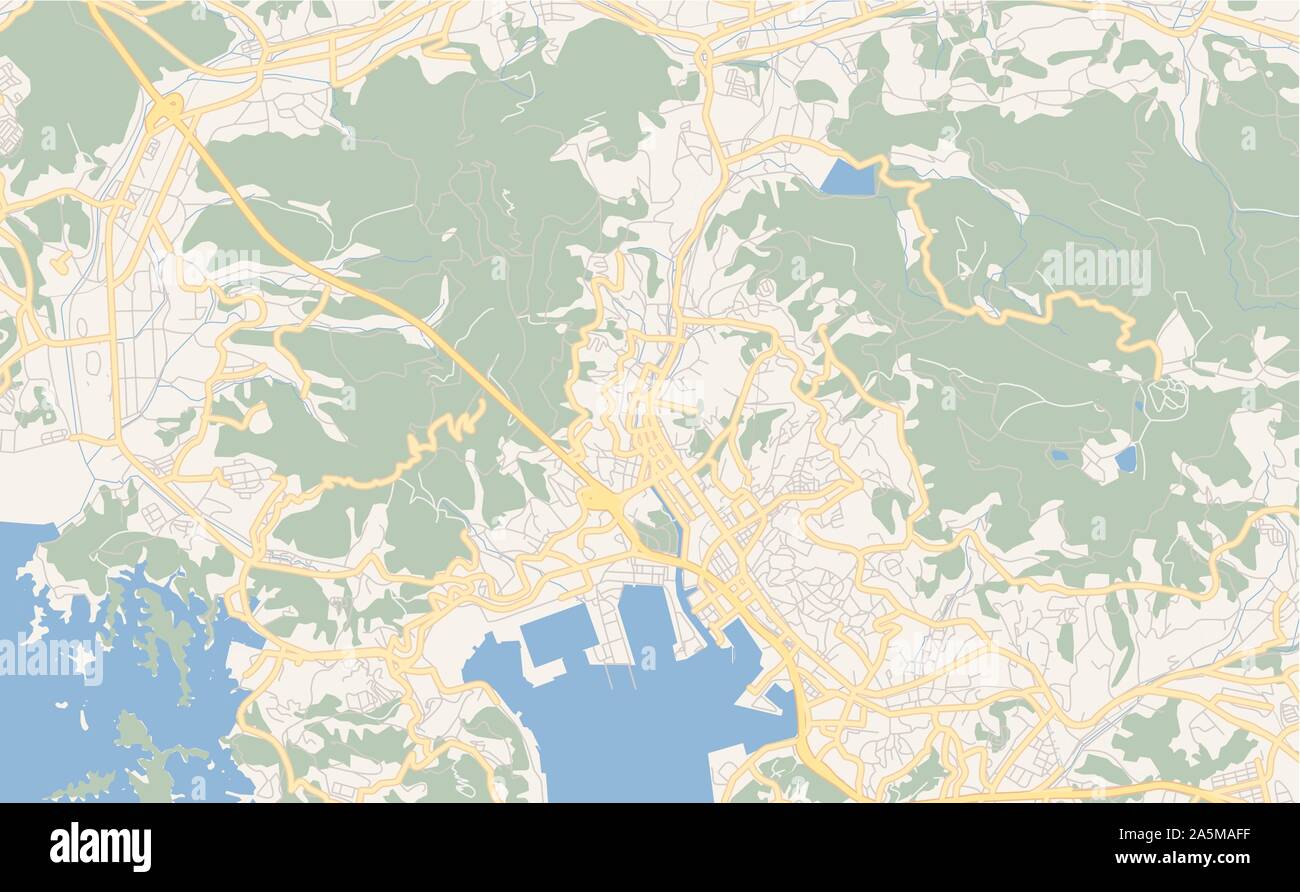 Printable street map of Sasebo, Prefecture Nagasaki, Japan. Map template for business use. Stock Vector
