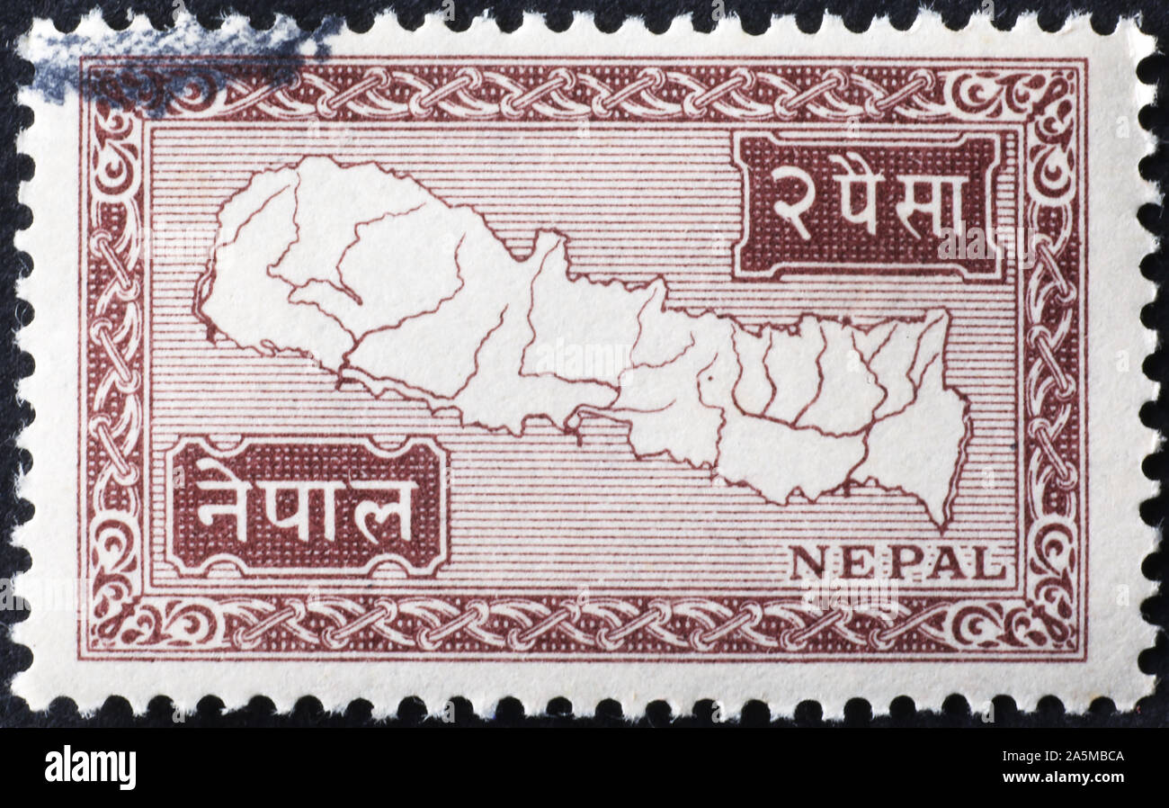 Rough map of Nepal on postage stamp Stock Photo Alamy