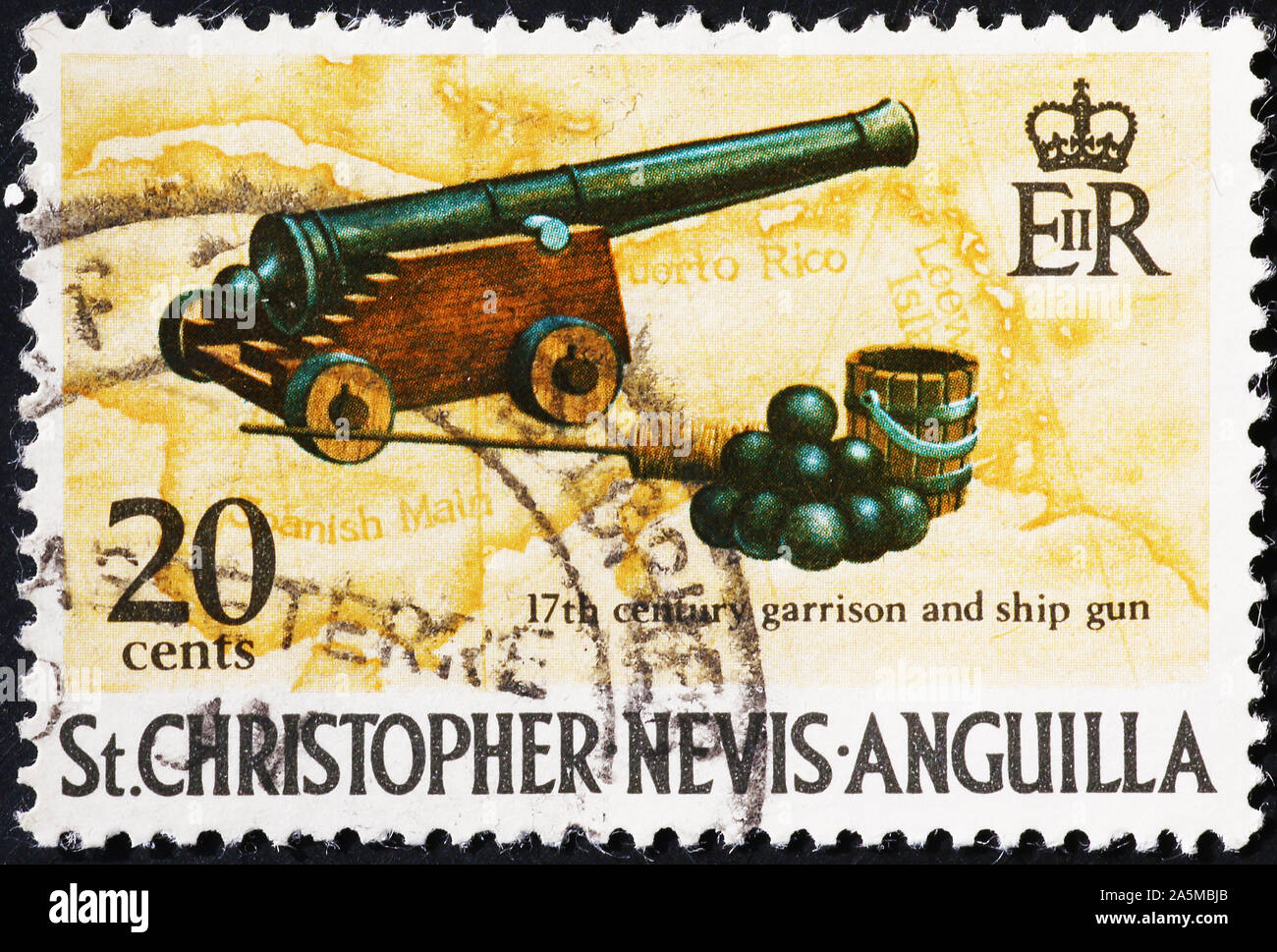 Ancient gun on postage stamp of Anguilla Stock Photo Alamy