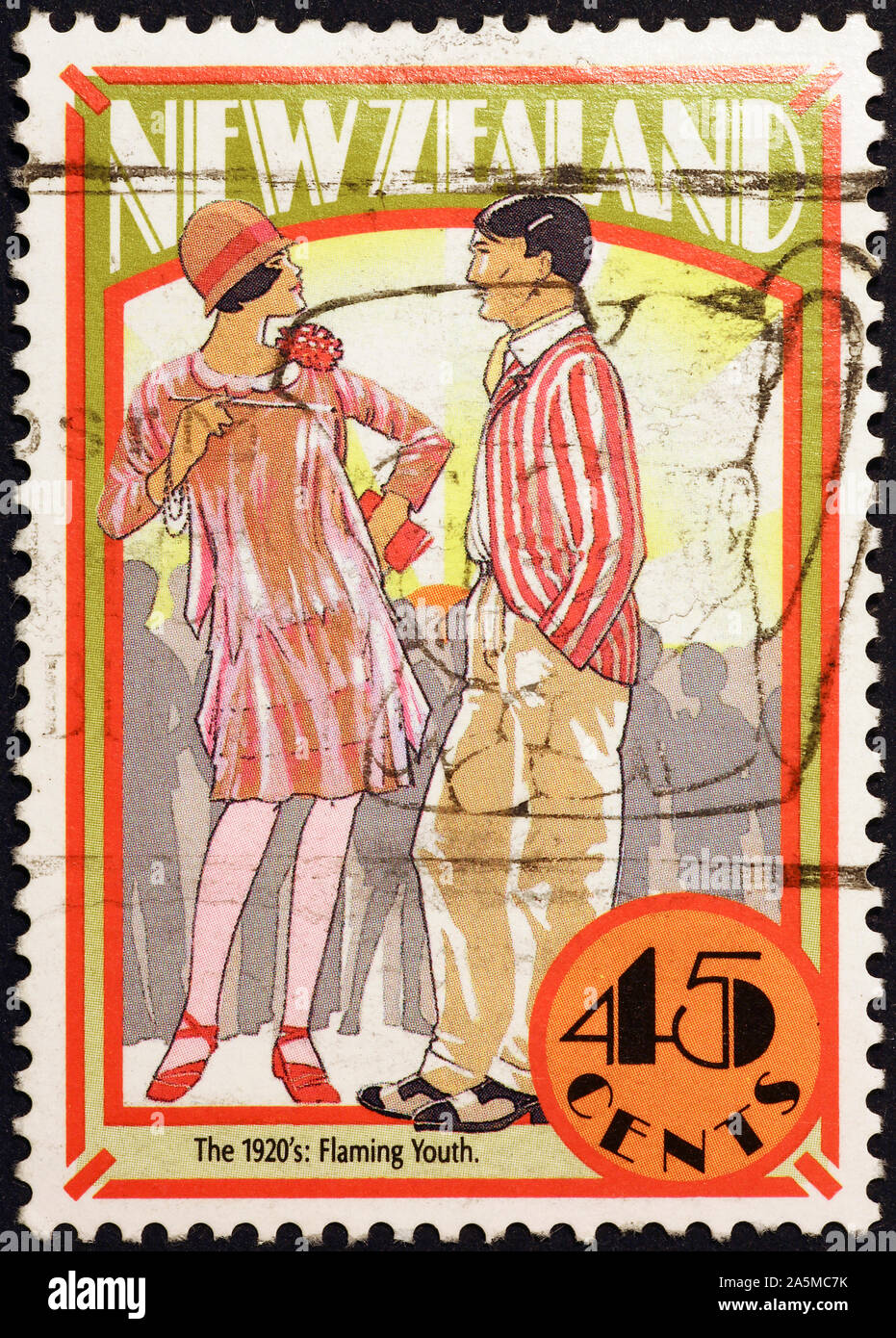 Flaming youth of the 20's on New Zealand postage stamp Stock Photo