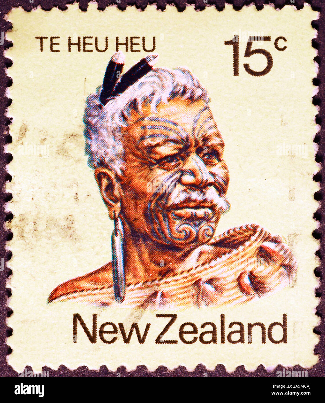 Maori chief on New Zealand postage stamp Stock Photo