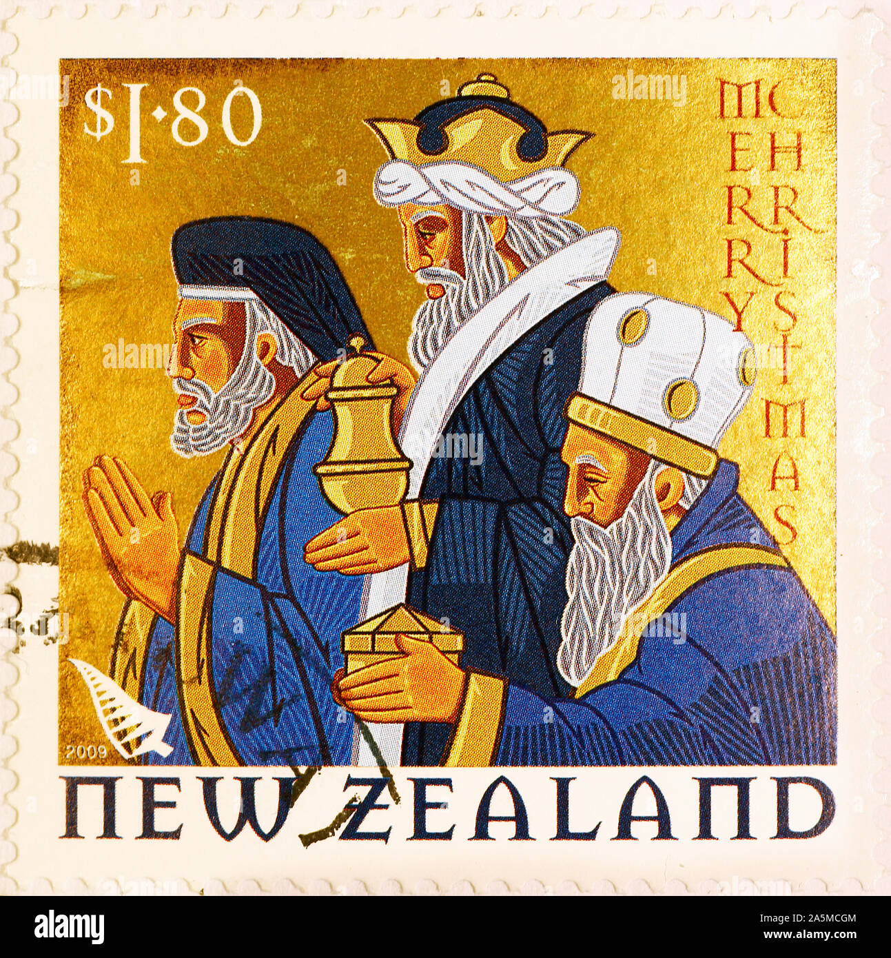 Three wise men on New Zealand postage stamp Stock Photo