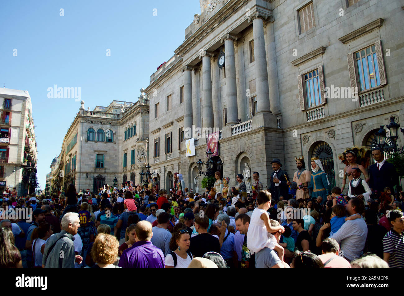 The Giants Parade during La Merce Festival 2019 at Placa de Sant Jaume in Barcelona, Spain Stock Photo