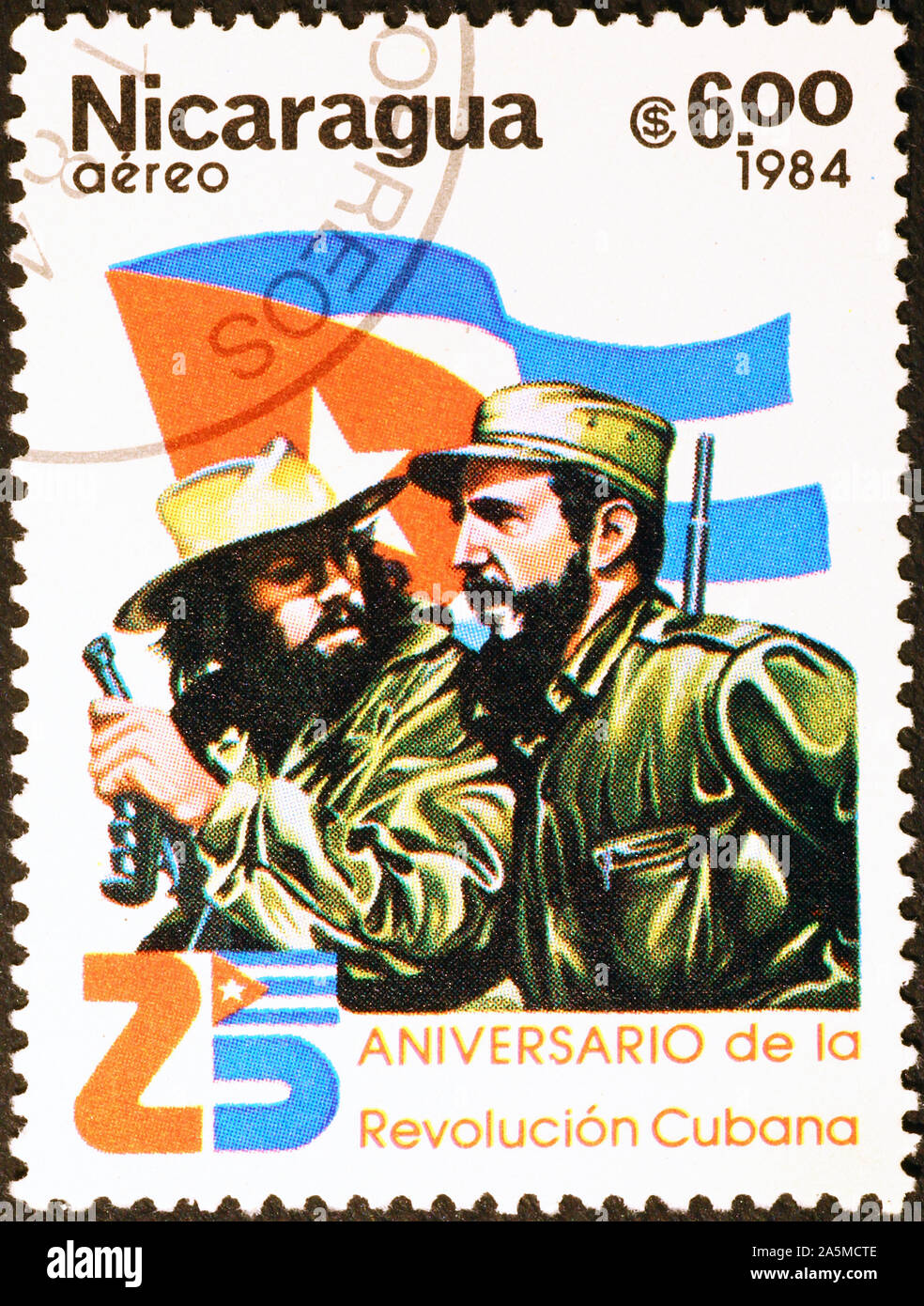 Fidel Castro and Che Guevara on postage stamp of Nicaragua Stock Photo