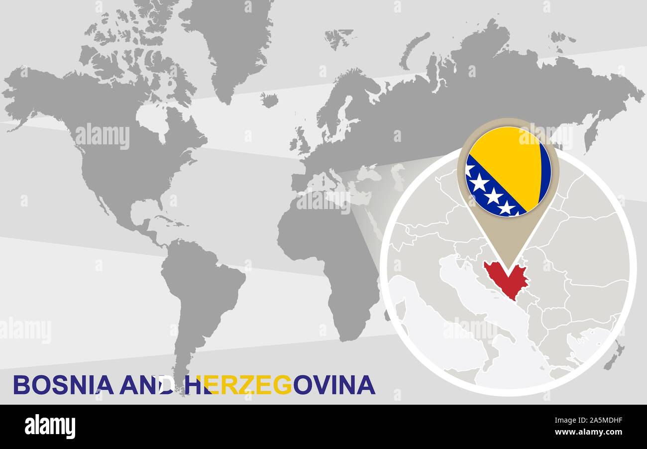 World Map With Magnified Bosnia And Herzegovina Bosnia And Herzegovina World Map With Magnified Bosnia And Herzegovina Bosnia And Herzegovina Flag And Map 2A5MDHF