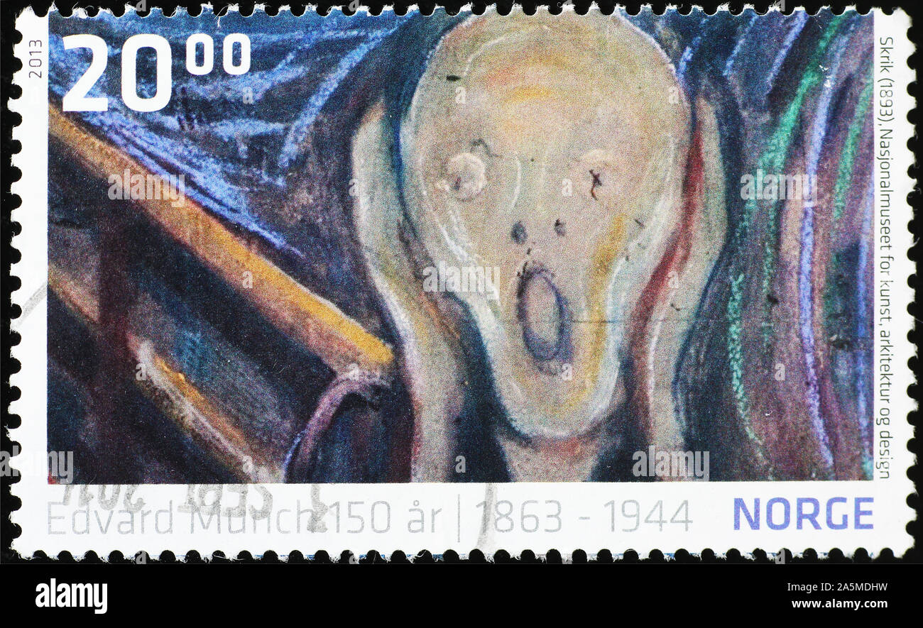 Detail from the Scream by Munch on norwegian stamp Stock Photo