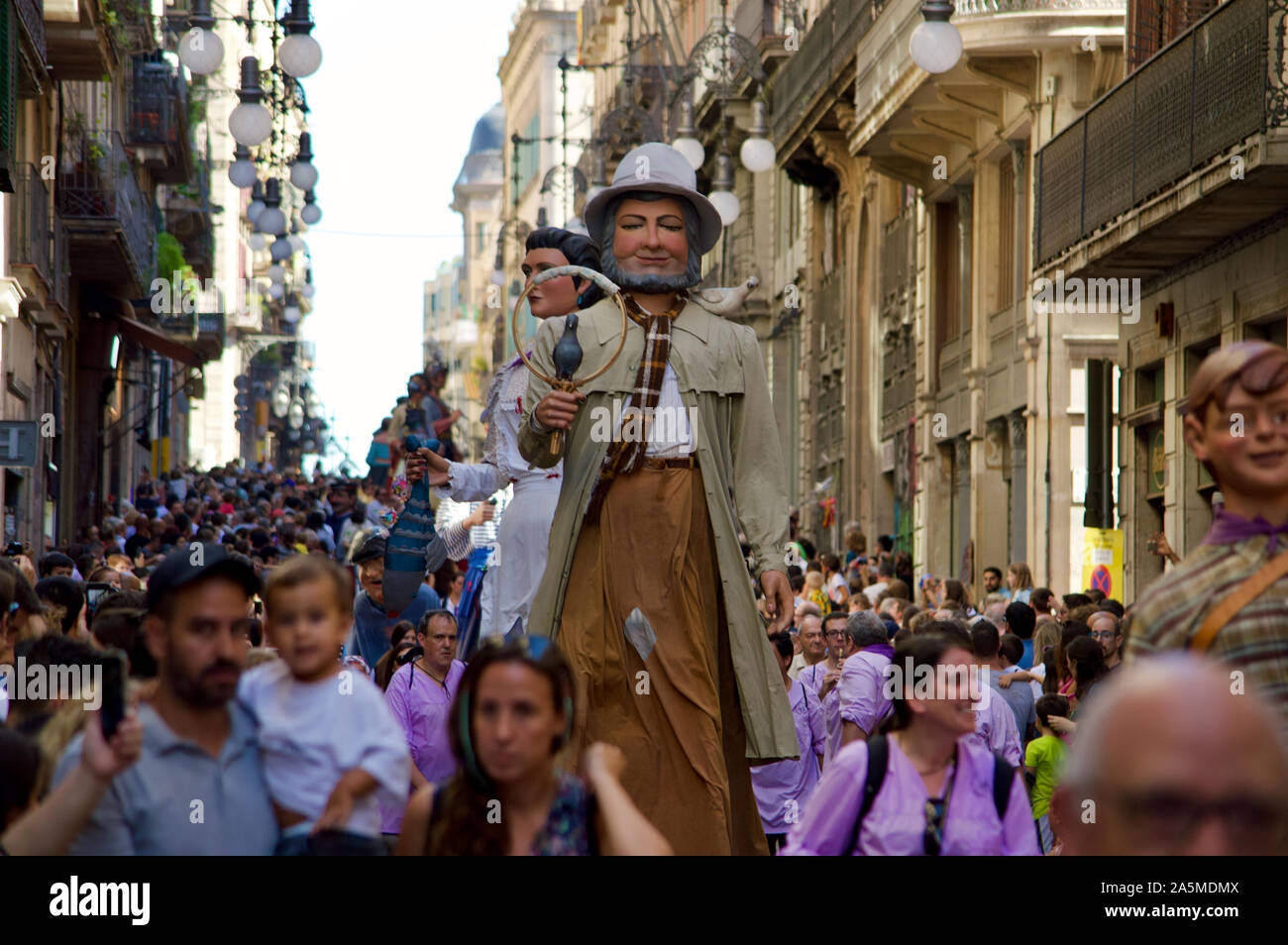 The Giants Parade during La Merce Festival 2019 at Placa de Sant Jaume in Barcelona, Spain Stock Photo