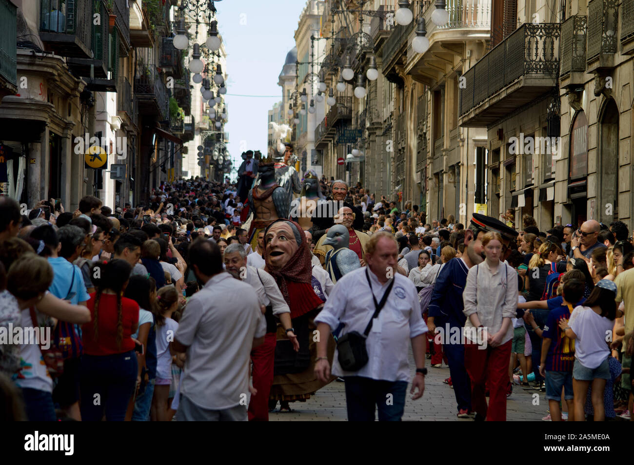 The Giants Parade during La Merce Festival 2019 at Placa de Sant Jaume in Barcelona, Spain Stock Photo