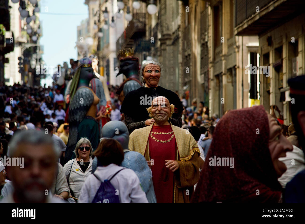 The Giants Parade during La Merce Festival 2019 at Placa de Sant Jaume in Barcelona, Spain Stock Photo