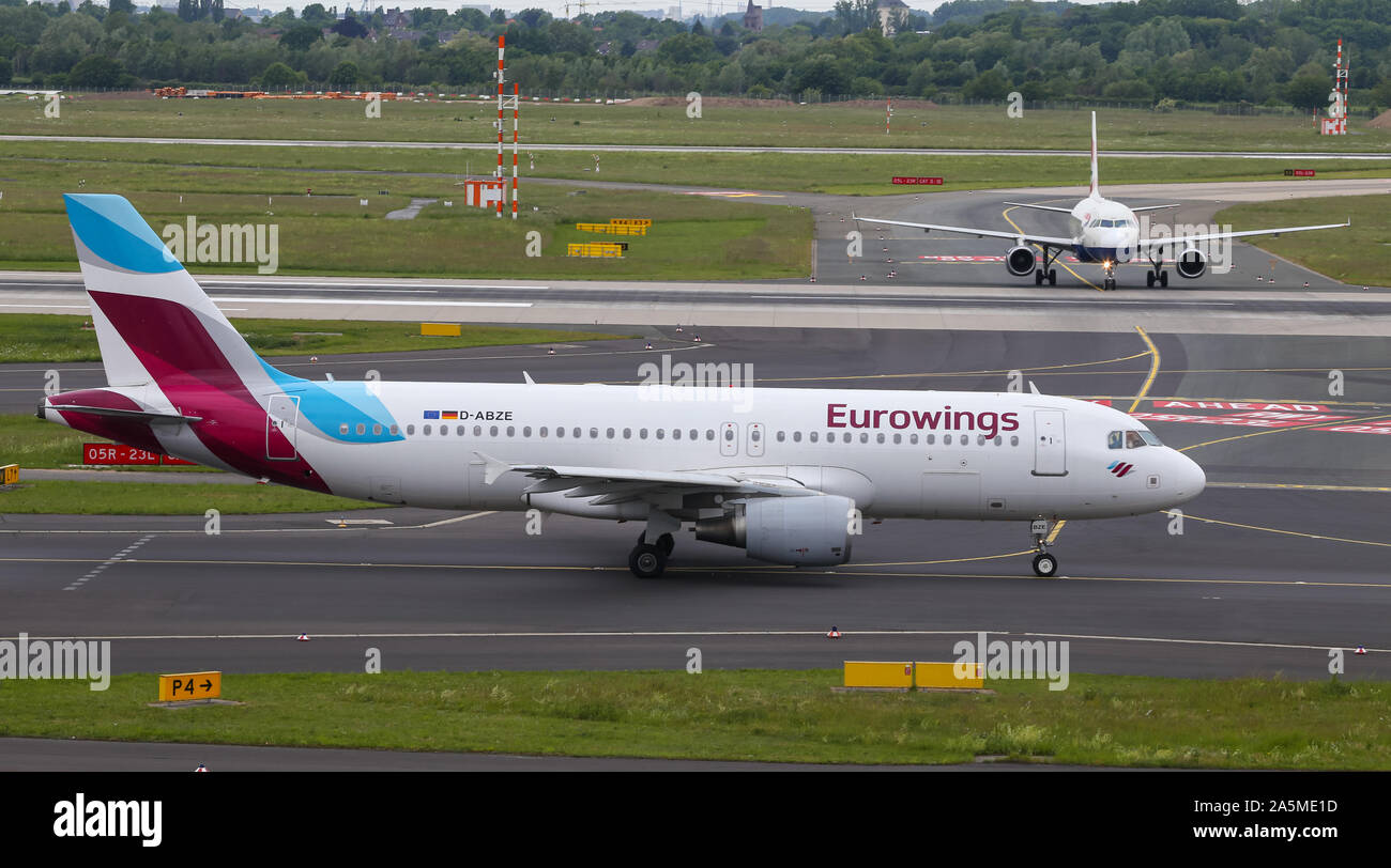 DUSSELDORF, GERMANY - MAY 26, 2019: Eurowings Airbus A320-216 (CN 3464) taxi in Dusseldorf Airport. Stock Photo