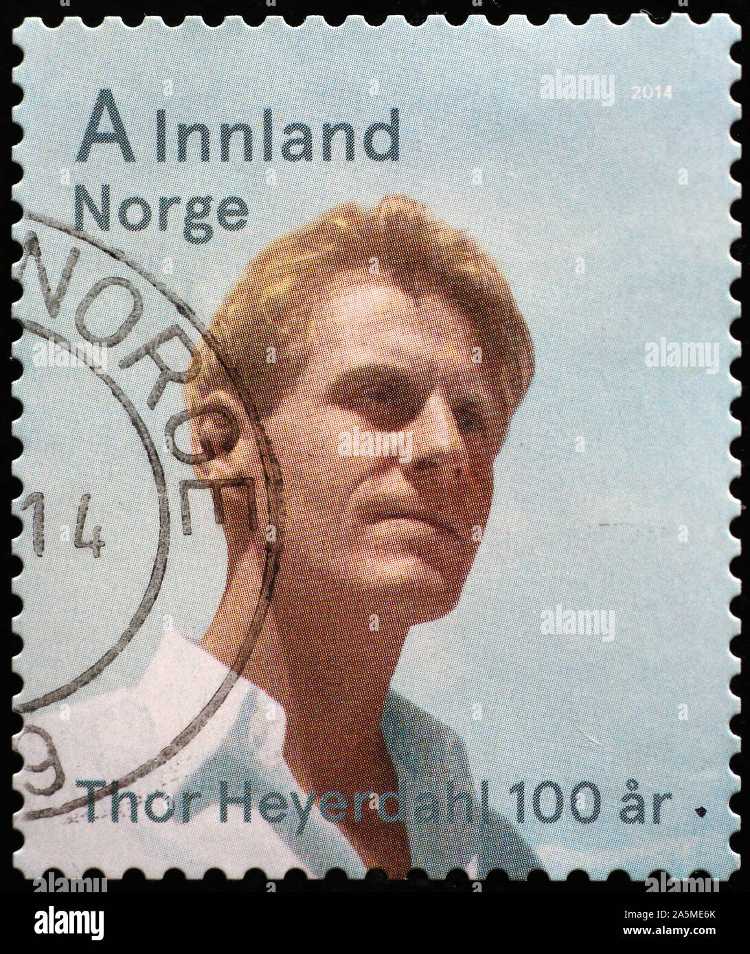 Thor Heyerdahl on norwegian postage stamp Stock Photo