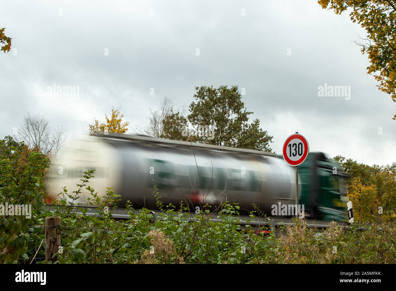 speed limit sign 130 at autobahn, highway Germany Stock Photo