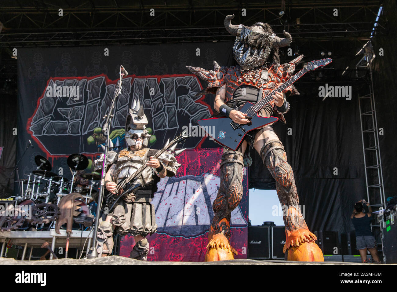 September 14, 2019, Chicago, Illinois, U.S: BEEFCAKE THE MIGHTY (CASEY ORR) and BALSAC THE JAWS OF DEATH (MIKE DERKS) of Gwar during the Riot Fest Music Festival at Douglas Park in Chicago, Illinois (Credit Image: © Daniel DeSlover/ZUMA Wire) Stock Photo