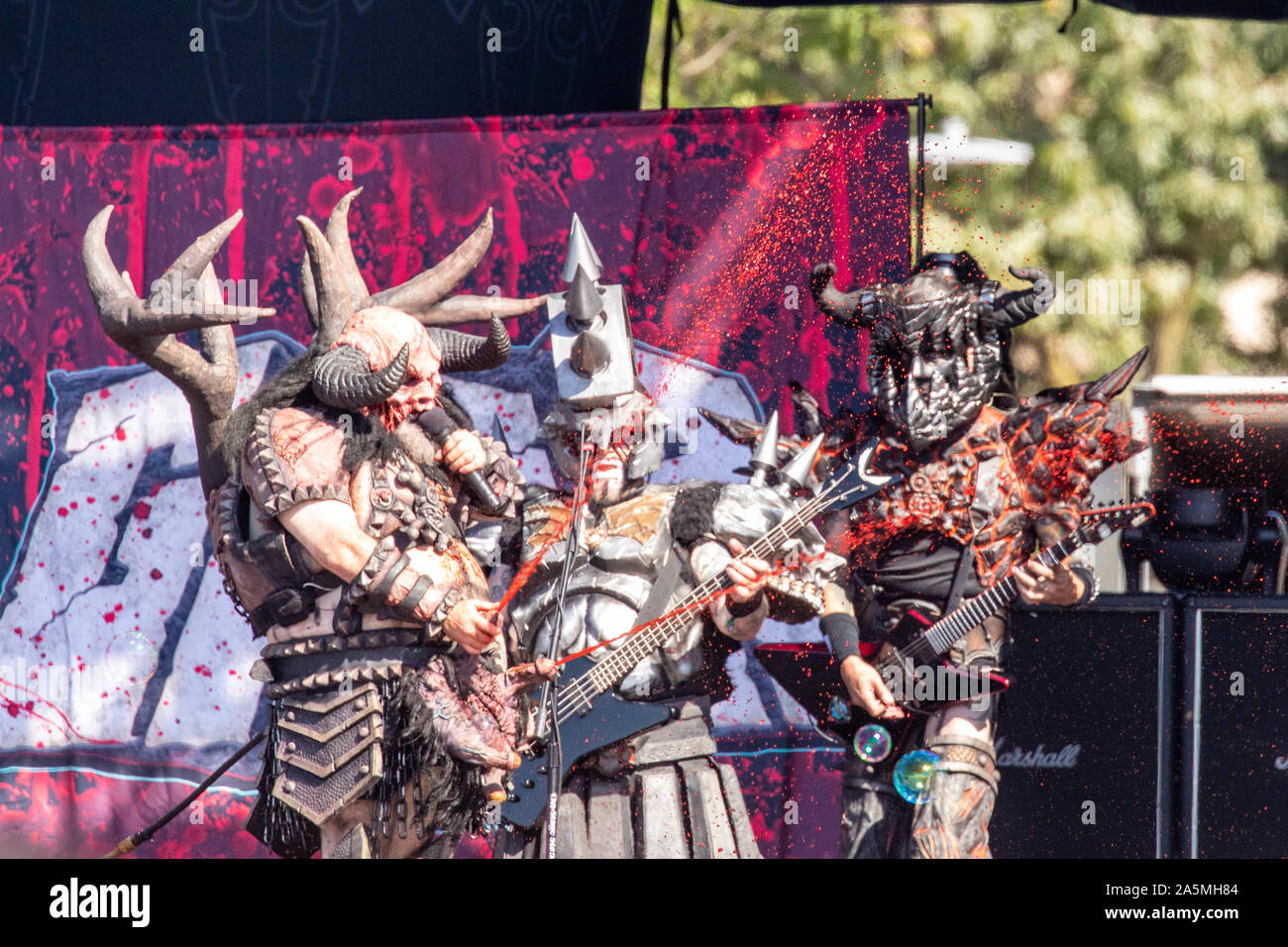 September 14, 2019, Chicago, Illinois, U.S: BLOTHAR (MICHAEL BISHOP), BEEFCAKE THE MIGHTY (CASEY ORR) and BALSAC THE JAWS OF DEATH (MIKE DERKS) of Gwar during the Riot Fest Music Festival at Douglas Park in Chicago, Illinois (Credit Image: © Daniel DeSlover/ZUMA Wire) Stock Photo