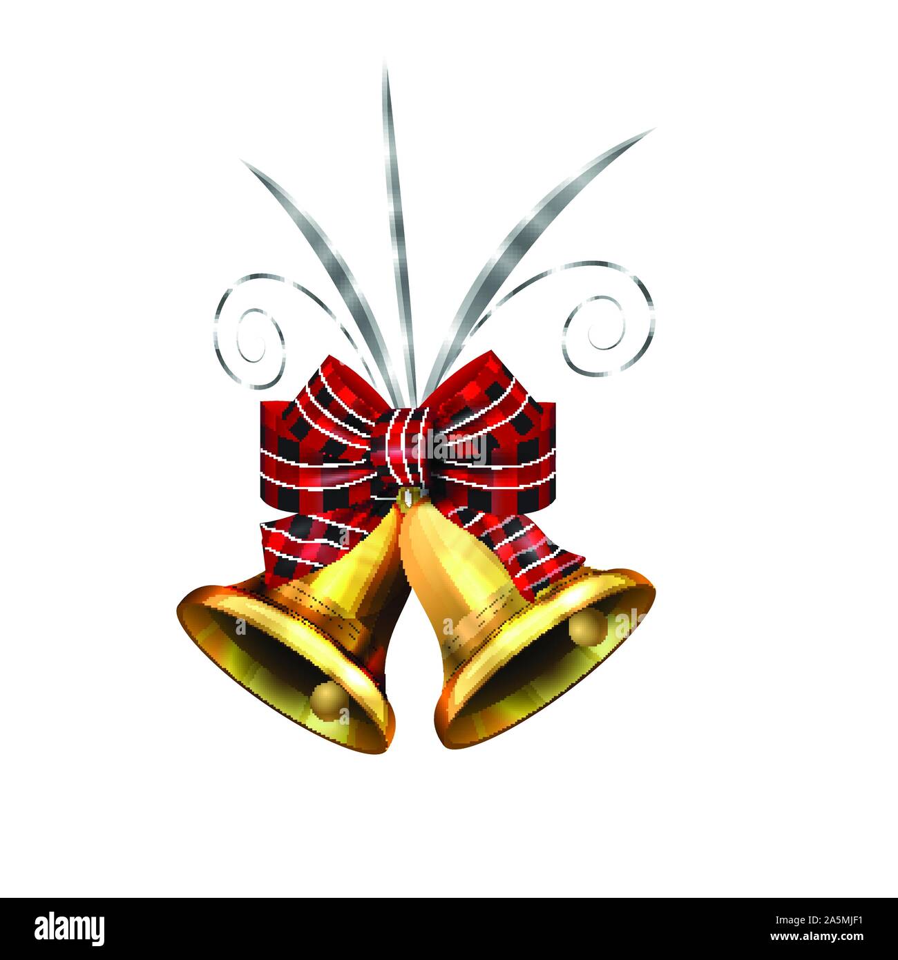 Vector illustration of shiny golden Christmas bells decorated with red ...