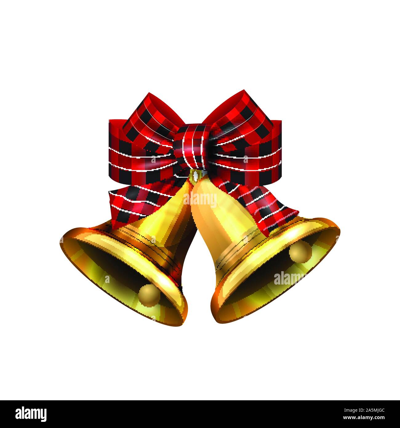 Vector illustration of shiny golden Christmas bells decorated with red ...
