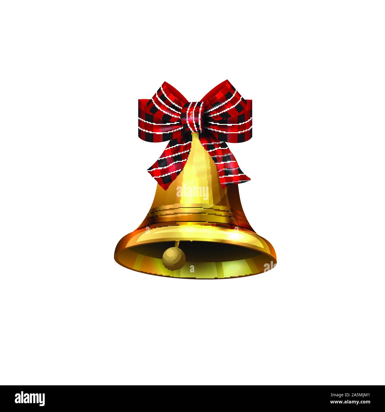 Vector illustration of shiny golden Christmas bell decorated with red ...