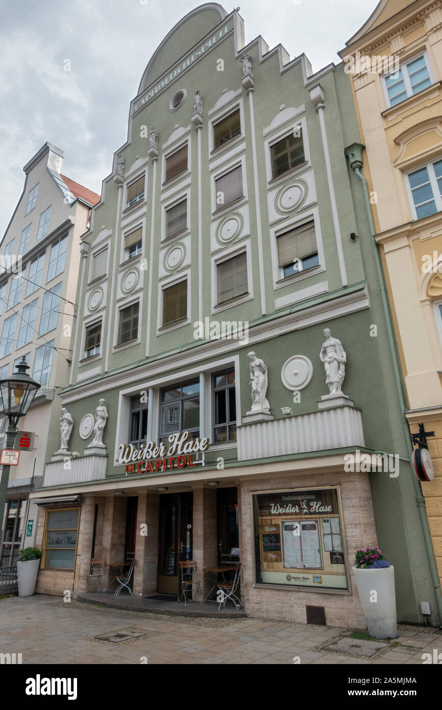 The Weißer Hase (White Rabbit) Bavarian-Swabian cuisine restaurant and bar in Augsburg, Bavaria, Germany. Stock Photo