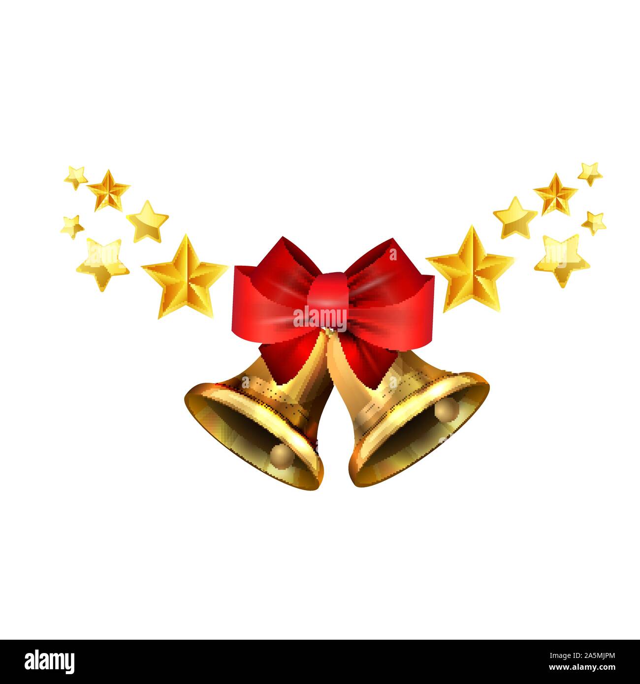 Vector illustration of shiny golden Christmas bells decorated with red ...