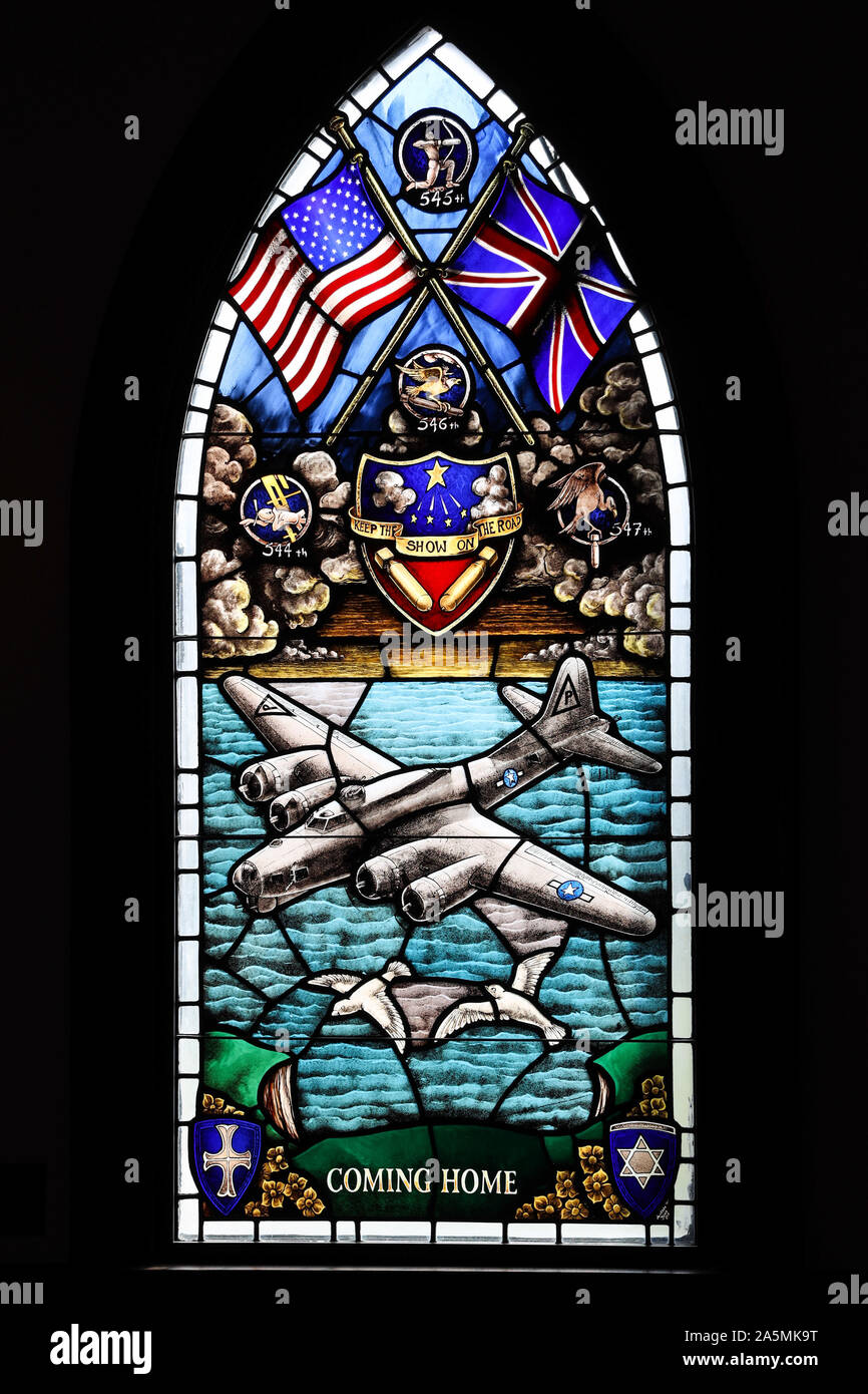 Stain Glass Window in the Chapel of the Fallen Eagles at The National Museum of the Mighty Eighth Air Force Stock Photo