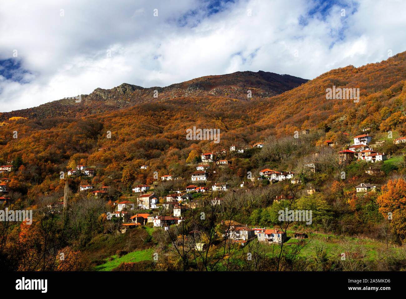 Panoramic view of picturesque Skoteina village, on the Pieria mountains, Pieria, Macedonia, Greece Stock Photo