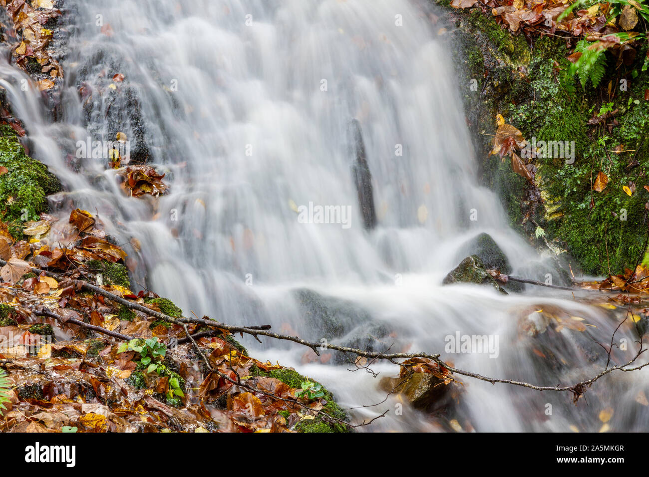 A waterfall in Pieria Mountains, in Northern Greece. It has no particular name, it's located near the village of Skotina. Stock Photo