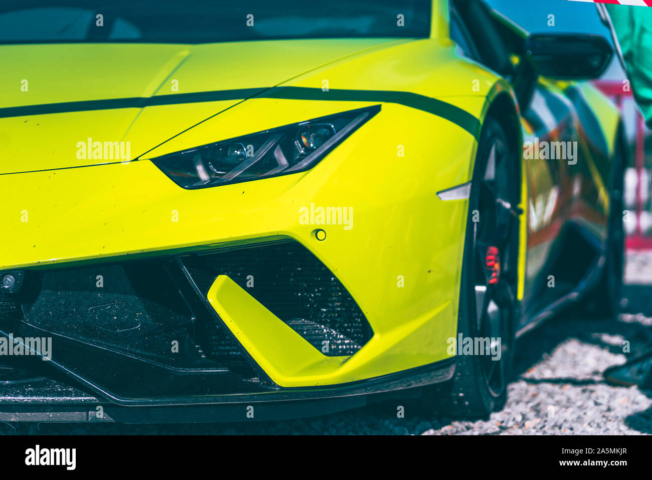 Neon yellow Lamborghini Huracan Stock Photo