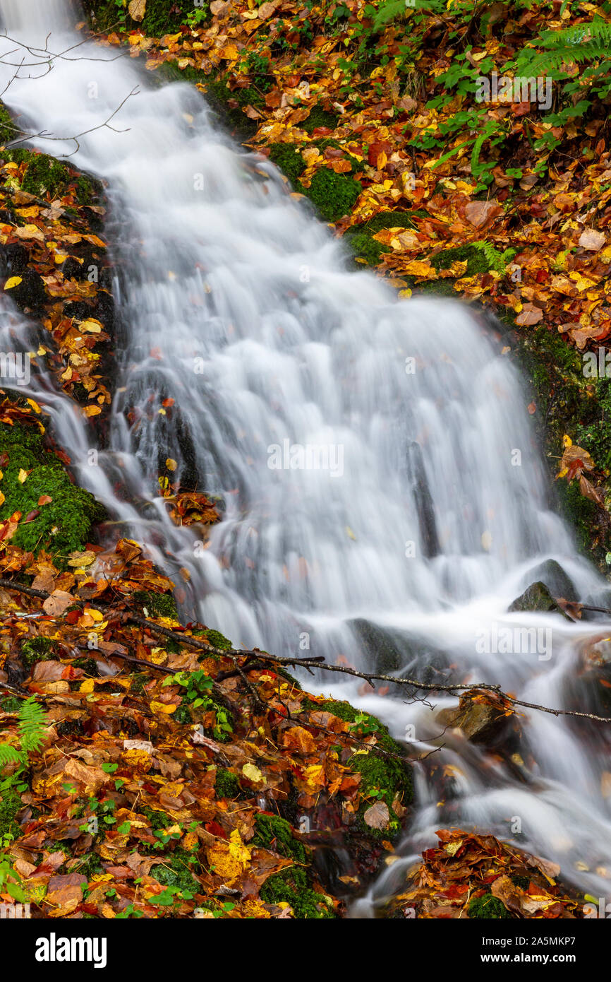 A waterfall in Pieria Mountains, in Northern Greece. It has no particular name, it's located near the village of Skotina. Stock Photo