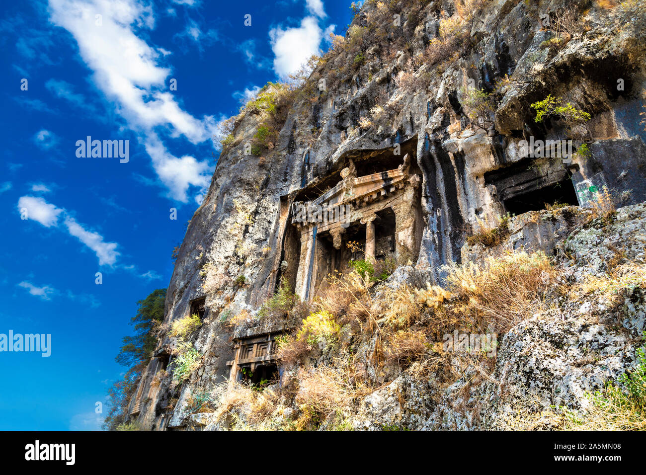 Lycian Rock Tombs in Fethiye, Turkish Riviera, Turkey Stock Photo