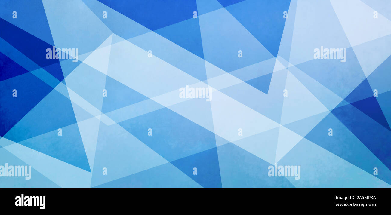 blue abstract background with white layers of textured transparent triangle shapes and stripes in geometric design Stock Photo