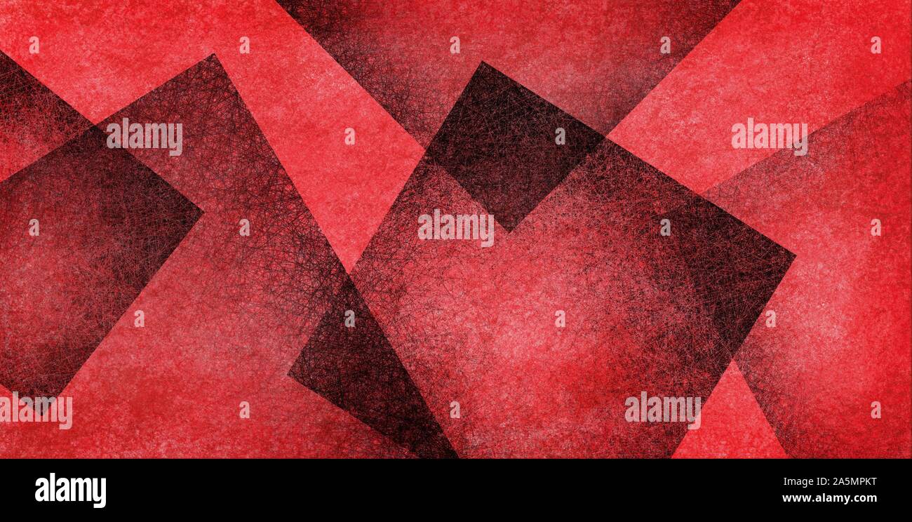 Abstract red background with black geometric square shapes layered in random pattern, elegant dark red and black wallpaper design that is modern and t Stock Photo