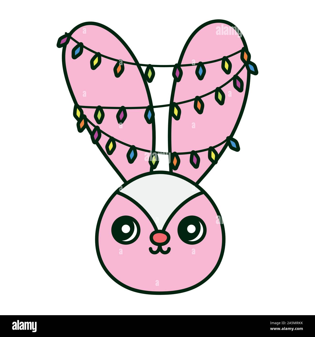cute rabbit with lights in the ears happy christmas vector illustration ...