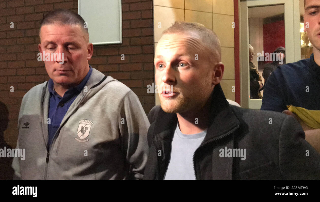 Loyalist spokesman Jamie Bryson described 'immense anger' in the loyalist community over the Prime Minister's proposed Brexit deal following a meeting at the Constitutional Club in east Belfast. Stock Photo