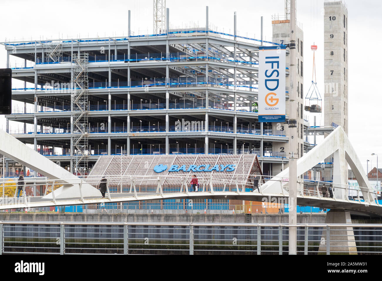 Broomielaw District Regeneration 2019 - construction of the Barclays Glasgow Campus Gateway at the Buchanan Wharf development, Glasgow, Scotland, UK Stock Photo