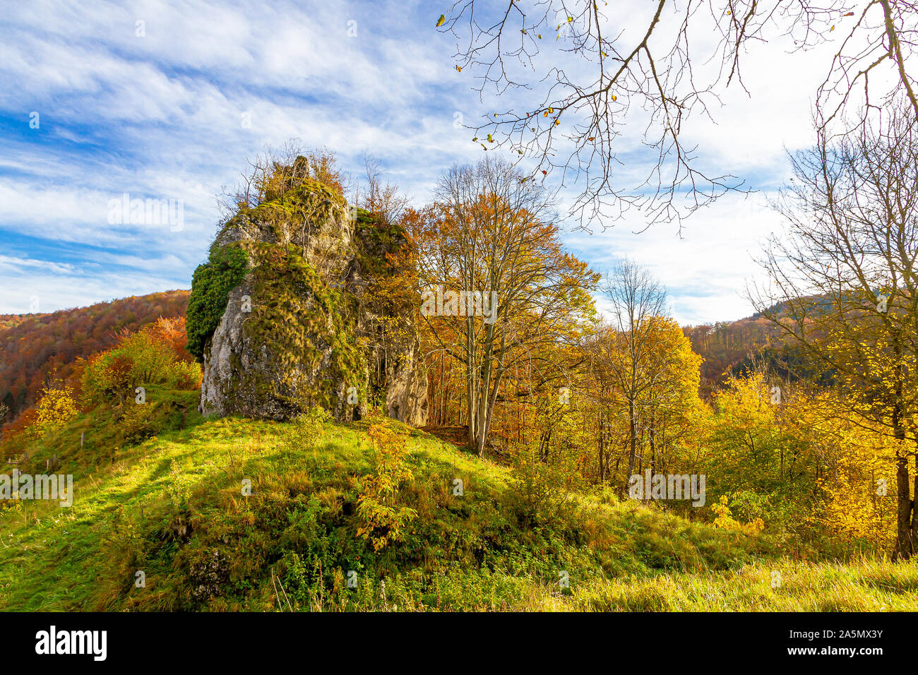 Landscape above Seeburg, Bad Urach, Swabian Alps Stock Photo