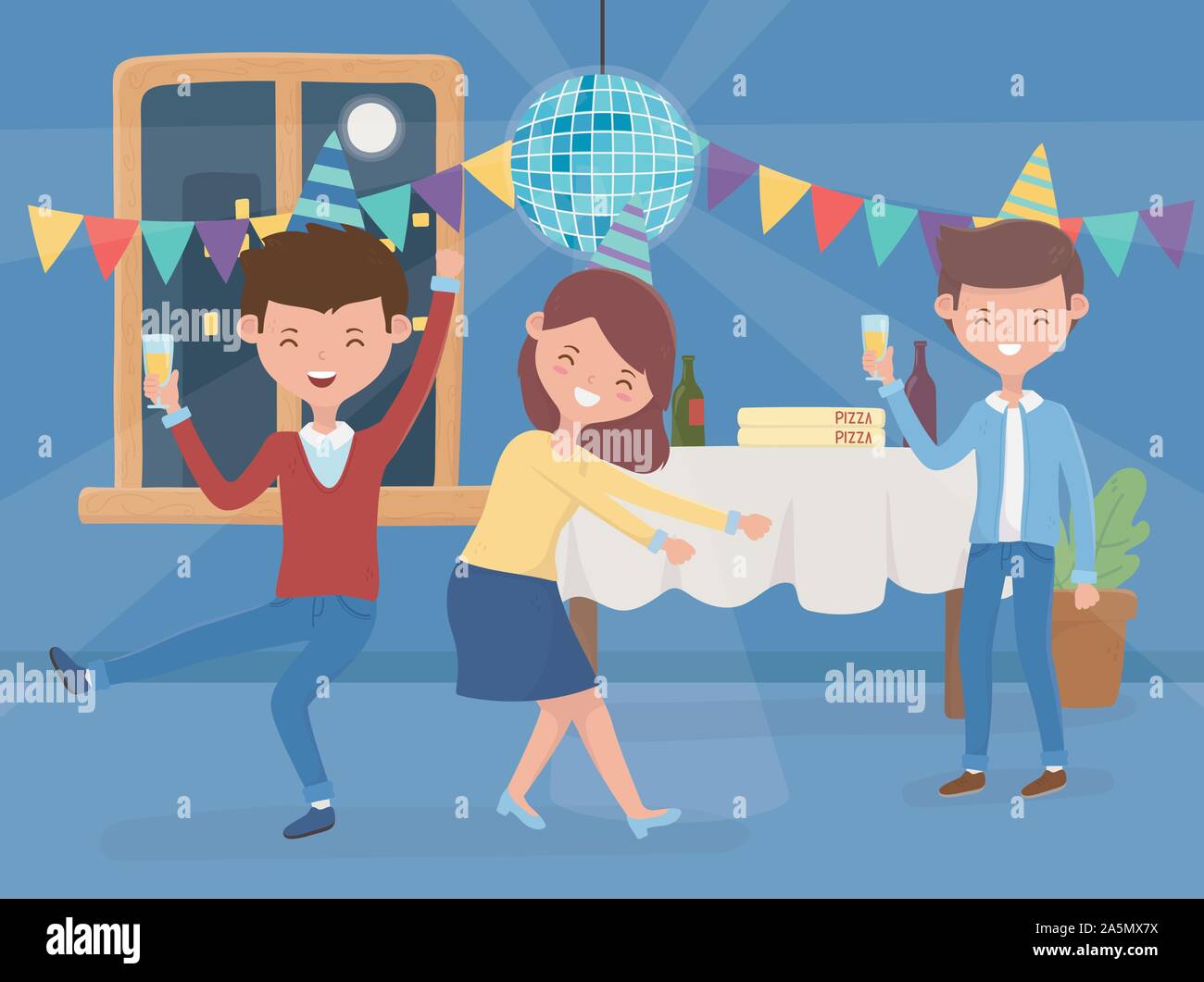 men and woman dancing drinking celebration party vector illustration ...