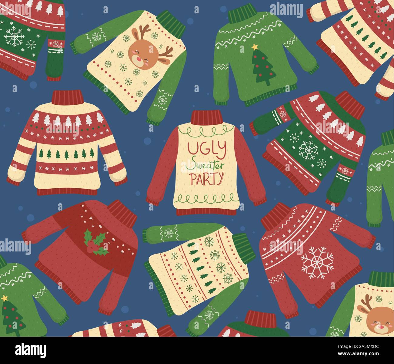 christmas ugly sweaters party winter collection vector illustration ...