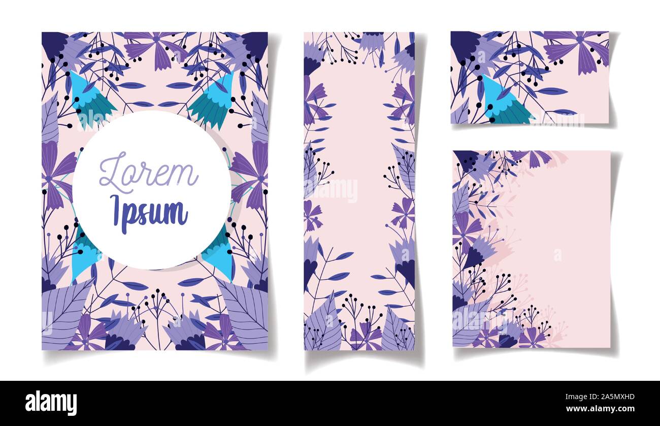 floral wedding cards flowers leaves elegant design vector illustration ...