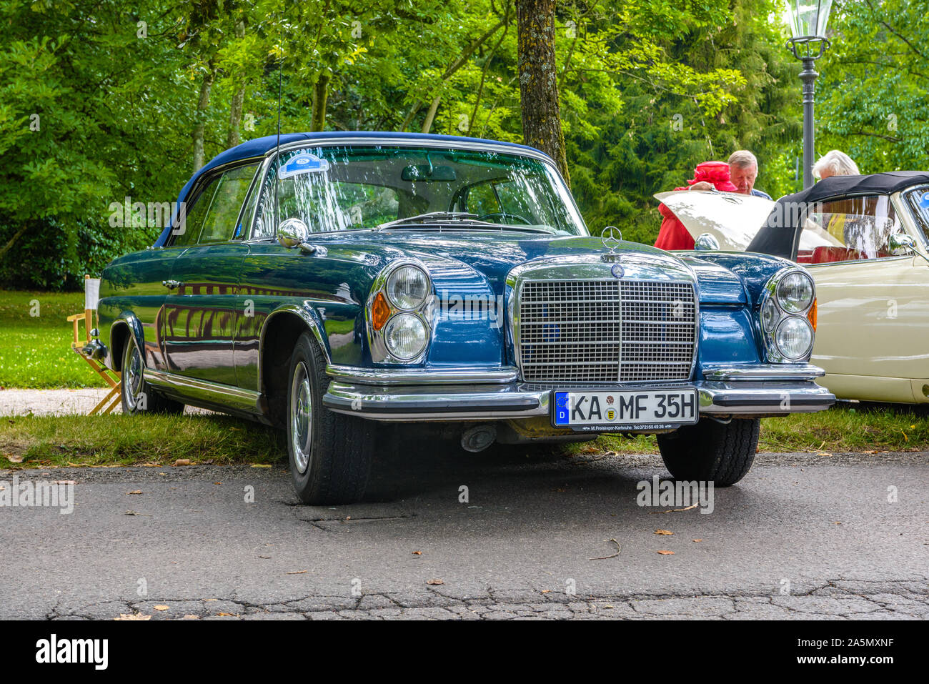 BADEN BADEN, GERMANY - JULY 2019: blue MERCEDES-BENZ W111 280SE 280 SE coupe 1961 1971, oldtimer meeting in Kurpark. Stock Photo