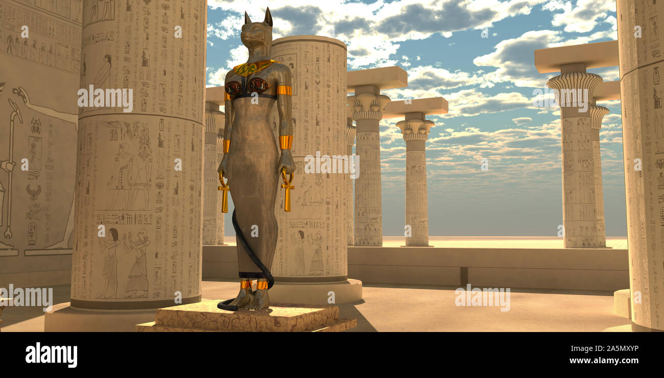Bastet was an Egyptian goddess that was a lioness warrior and worshipped in the Old Kingdom. Stock Photo