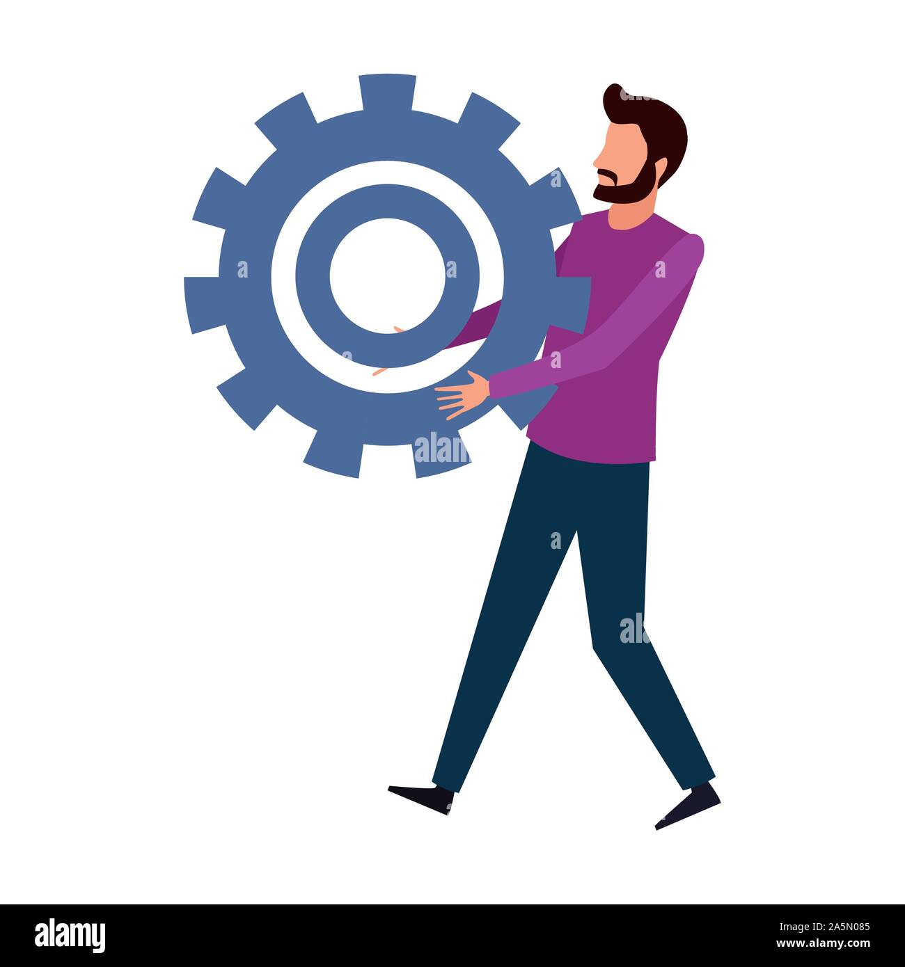 avatar man holding a big gear wheel icon Stock Vector